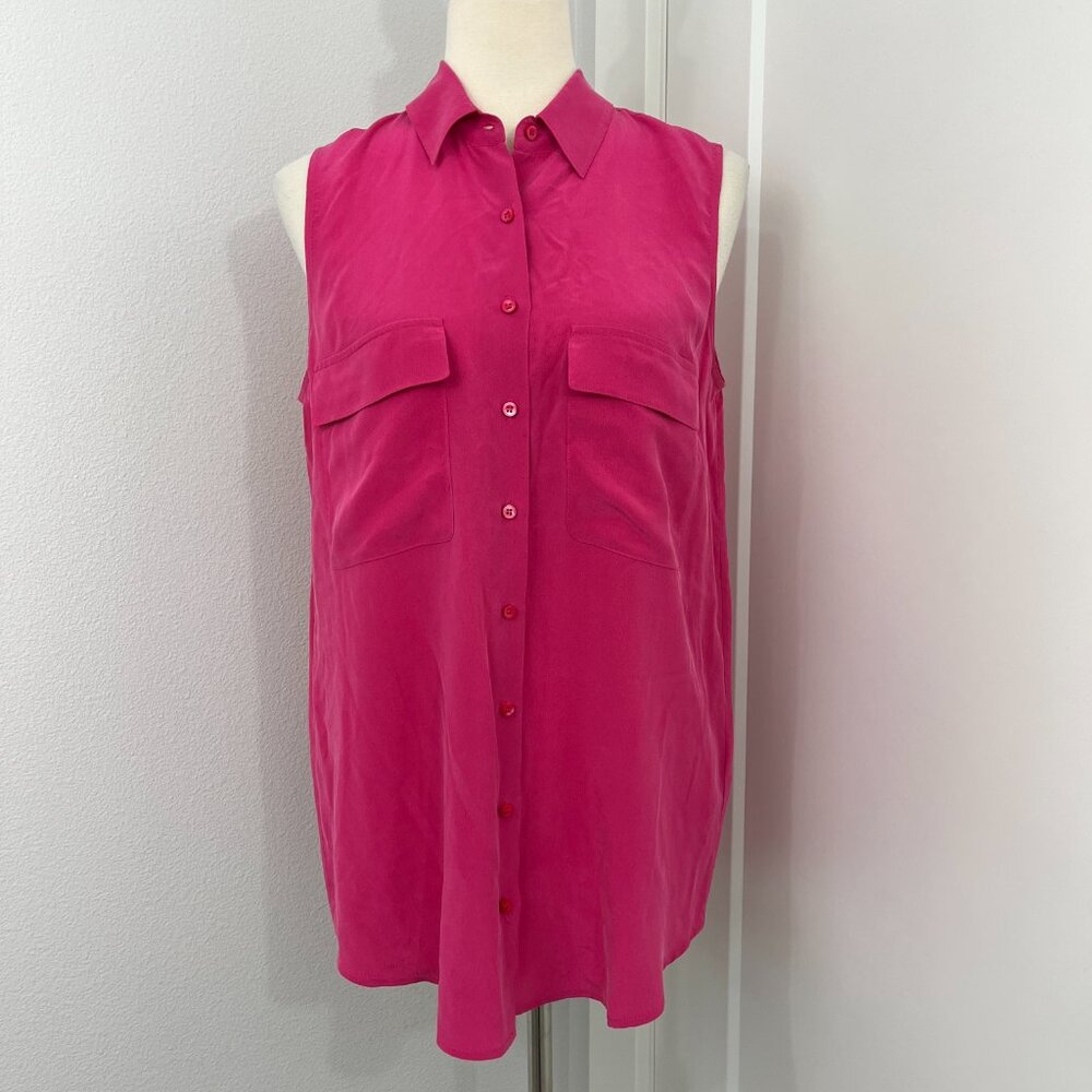 Equipment Small Pink Silk Signature Button Front Sleeveless Blouse